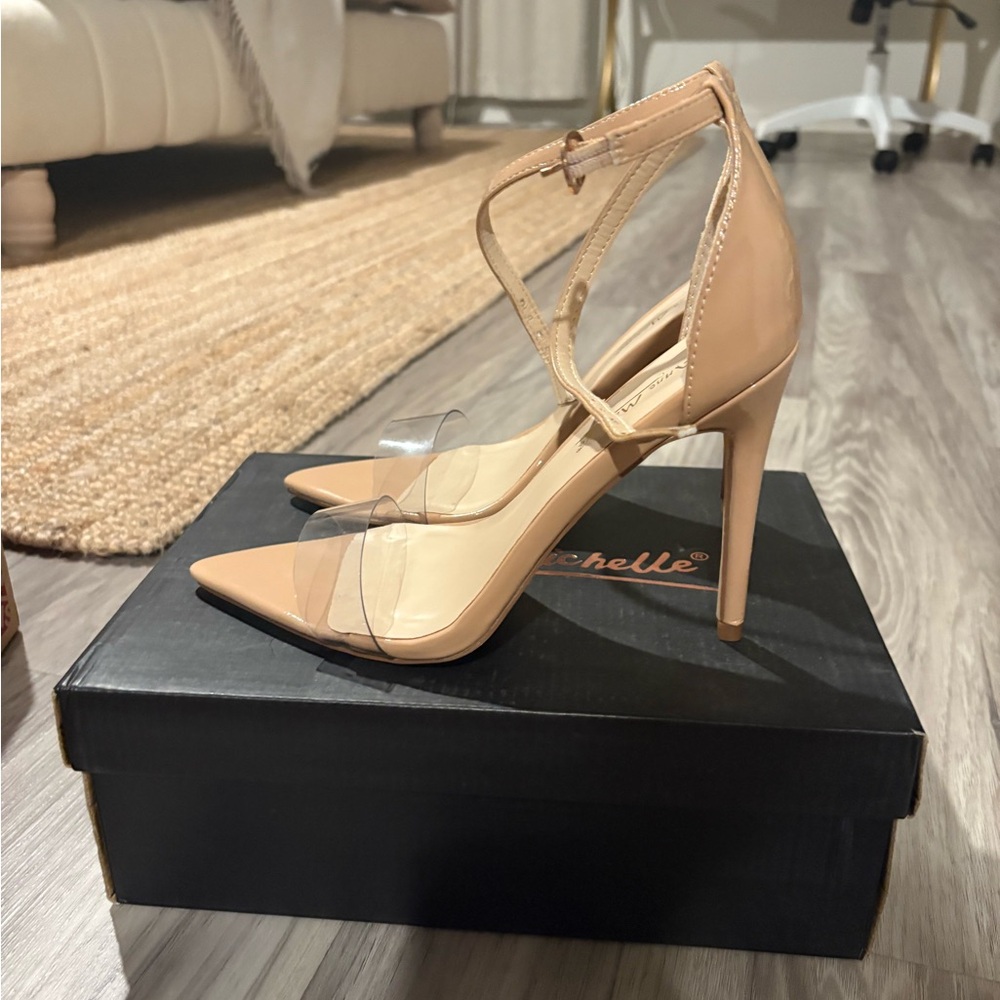 Anne Michelle Tan Stiletto Heels with Lace-Up Detail